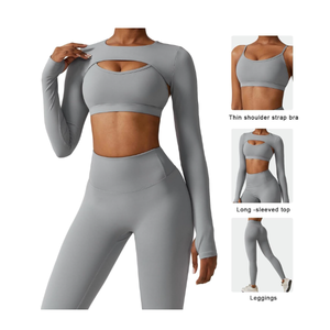 Conjunto de Yoga sin Costuras, Top de Yoga de Manga Larga con Abertura en el Pecho, Leggings de Cintura Alta, Transpirables, 6 Piezas, Resistentes al Viento, Ecológicos - Product Image 2