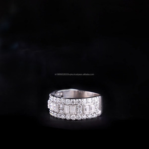 Women's 925 Sterling <b>Silver</b> Moissanite Diamond Eternity Band <b>Ring</b> <b>Emerald</b> Cut Pave Setting Classic Wedding Jewelry for Gifts - Product Image 1