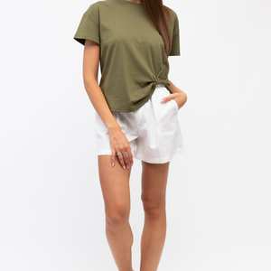 T-shirt décontracté tendance de qualité supérieure pour femme, col rond, manches courtes, logo uni, en jersey 100 % coton respirant et à séchage rapide, idéal pour l'été - Product Image 3