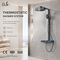 Ensemble de douche de salle de bain en laiton couleur bronze canon, avec pommeau de douche pluie rond, affichage numérique LED, barre coulissante murale, pour projets hôteliers