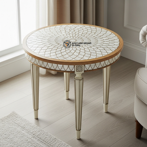 Taburete de Madera Artesanal Personalizado al por Mayor, Soporte Decorativo Blanco y Dorado con Arte Meena, Mesa Auxiliar de Madera Maciza Duradera con Trípode - Product Image 1