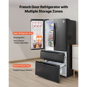 18.9 Cu. pies cúbicos Pies Refrigerador con Puertas Francesas de Profundidad Reducida, Pantalla LED y 4 Ruedas, Refrigerador de Cocina con Características Antiescarcha - Product Image 3