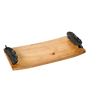Plateau de service rectangulaire en bois artisanal de qualité supérieure avec poignées décoratives en métal doré, pour la décoration de la table à la maison. - Product Image 4
