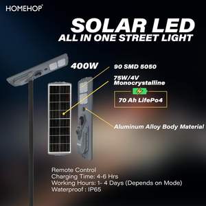 Farola Solar para Exteriores Homehop, Impermeable, 400W, con Sensor de Movimiento, 90 LED, con Control Remoto, para Estacionamientos, Caminos y Estadios - Product Image 2