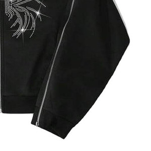 Sweat-shirt à capuche unisexe court en molleton de coton épais, imprimé graphique araignée avec strass, coupe oversize, écologique - Product Image 6