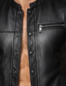 <b>Men</b>’s Black Leather Slim Fit Biker Vest Western Style Waistcoat with Snap Button Front Classic Motorcycle Fashion Vest - Product Image 6