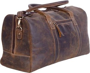 Unisex Leather Duffle Bag Large Capacity Zipper Closure Vintage Travel Bag <b>Soft</b> Handle Durable Polyester Lining - Product Image 1
