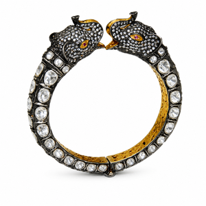 Kada en argent sterling 925 plaqué or, tête d'éléphant, style antique, pour femme, avec détails pavés de zirconiums - Product Image 4