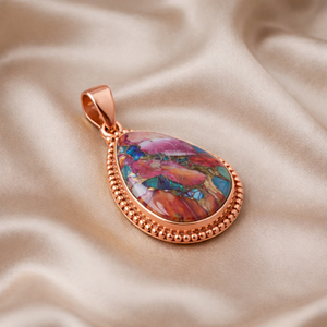 Pendentif en pierre précieuse turquoise cuivrée Dahlia rose, argent sterling 925 pur, plaqué or rose et or jaune, bijoux faits à la main pour hommes - Product Image 4