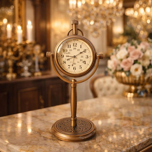 Retro Brown Finish Brass <b>Table</b> <b>Clock</b> Classic Desktop Timepiece Antique Style Office Home Decor - Product Image 3