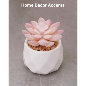 Piccole Piante Succulente Artificiali Rosa in Vaso di Ceramica Bianca, Decorazione per la Casa, Vasi e Fioriere da Interno per Donne - Product Image 4