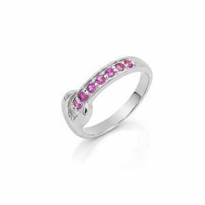 Sterling <b>Silver</b> 925 Rhodolite <b>Garnet</b> 7 Stone Modern <b>Ring</b> Cut Prong Setting 1 Micron Gold Rhodium Plated Wedding Designer Band - Product Image 6