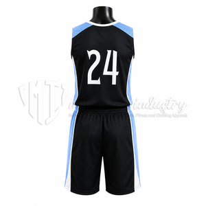 Conjunto de Uniforme de Baloncesto Personalizado en Negro y Azul, Camiseta y Pantalones Cortos de Baloncesto Transpirables de Malla, Fabricante OEM ODM de Marca Privada - Product Image 2
