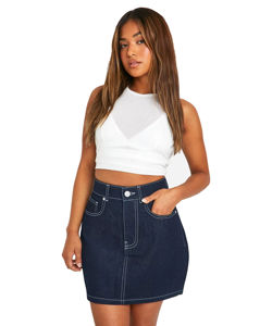 กระโปรงยีนส์ยืดทรงเรโทรแฟชั่นใหม่ ผ้าฝ้ายสีน้ำเงินเอวสูงทรงมินิ กระโปรงยีนส์สั้นแบรนด์แฟชั่นสำหรับผู้หญิง - Product Image 5