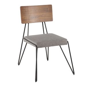 Set di 2 sedie da pranzo moderne in stile Mid-Century, in metallo nero stile loft con tessuto grigio e dettagli in legno di noce - Product Image 3
