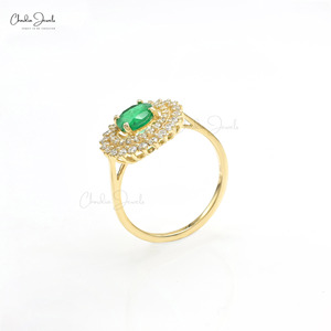แหวนเพชรและมรกตธรรมชาติทรงกลม 1 กะรัต ตัวเรือนทองคำขาว 14k  ขายส่ง  รับผลิตแบบ OEM ODM  ไซส์ US-7 - Product Image 5