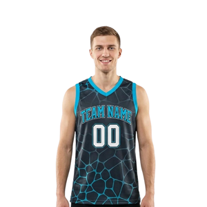 Conjunto de Uniforme de Baloncesto con Estampado de Polígono para Hombre, Camiseta sin Mangas con Cuello en V y Pantalones Cortos Lisos con Nombres de Equipo y Números de Jugador Personalizados - Product Image 3