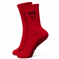 Chaussettes de yoga et de ballet personnalisées avec logo brodé en forme d'arc, antidérapantes, en demi-éponge, avec grip en forme de cœur, pour le Pilates, la danse, l'entraînement des femmes