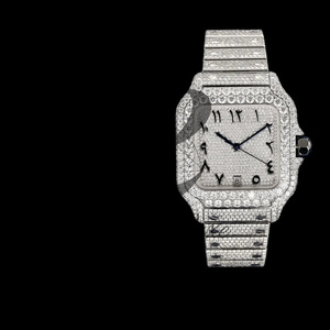 Montre carrée contemporaine en moissanite argentée de 40 mm, ton blanc, style hip-hop, montre-bracelet de luxe sertie de pierres - Product Image 3