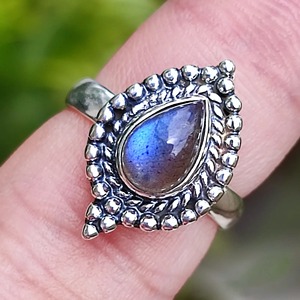 <b>Labradorite</b> <b>Ring</b> 925 Sterling Silver Handmade Boho Statement Promise Jewelry for Women Natural Pear Shape Gemstone Jewelry - Product Image 3