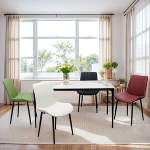 Set di Sedie da Pranzo in Pelle PU Rosso Vino con Gambe in Metallo, Sedia Senza Braccioli con Motivo a Onde per Cucina, Ristorante, Soggiorno - Product Image 6