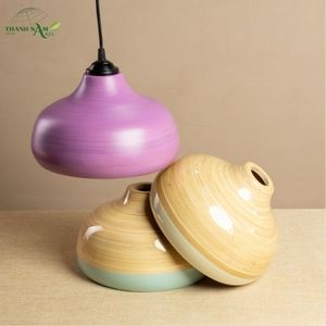 โคมไฟห้อยเพดานทำมือจากไม้ไผ่ทรงโมเดิร์นเรียบง่าย รุ่นออโรร่า พร้อมฝาครอบแสง - Product Image 1
