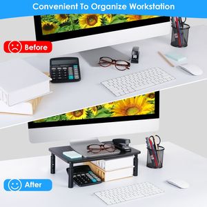Support de bureau réglable en 3 hauteurs avec trous de ventilation pour moniteur et accessoires de vaisselle - Product Image 2