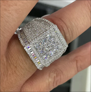 Geometric Cocktail <b>Ring</b> Women's Rhodium Plated Stainless Steel Cubic Zirconia Pave Setting Engagement Wedding Glam Style - Product Image 4