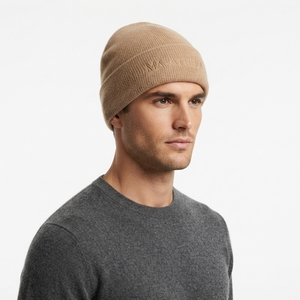 Custom Beige Knit Beanie <b>Hat</b> <b>Winter</b> Warm Cuffed Skull Cap With Embroidered Logo - Product Image 5