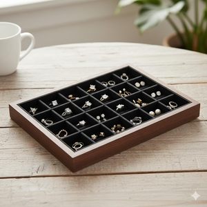 Luxurious Wooden Jewelry Organizer Tray, 24 Compartments Velvet-Lined <b>Display</b> <b>Case</b>, Storage Box for Rings Earrings Studs, Premiu - Product Image 3