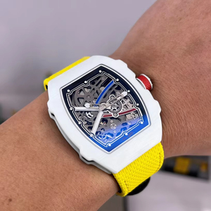 High End Luxury 6702 Men <b>Watch</b> With White Barrel Shaped Case Yellow Fabric Strap Top Tier <b>Mechanical</b> <b>Watch</b> Luminous Sports <b>Watch</b> - Product Image 5