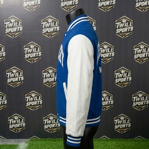 Veste universitaire Kentucky pour homme, bleu et blanc, manches brodées, style bomber, vêtement décontracté d'automne, laine/nylon, bouton unique - Product Image 4