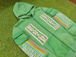 Survêtement brodé Patch en détresse de couleur verte pour homme Vintage Streetwear Flare et ensemble de survêtements à capuche effet Vintage - Product Image 2