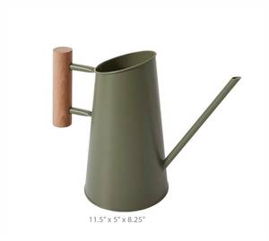 Regadera moderna de metal con mango de madera, color verde oliva, 14.25 x 6.5 x 10.75 pulgadas, herramienta de jardinería pequeña para riego en interiores y exteriores - Product Image 2