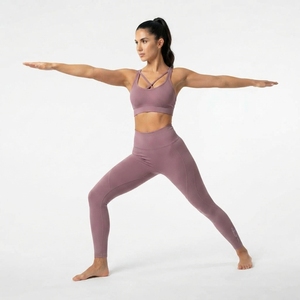 Ensemble de vêtements de sport pour femmes, soutien-gorge de sport à dos croisé, leggings taille haute, deux pièces, pour yoga et entraînement - Product Image 6