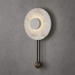Applique murale ronde moderne avec abat-jour en marbre, finition laiton poli chromé, décoration intérieure minimaliste pour la maison - Product Image 2