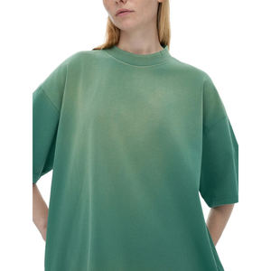 Camiseta de mujer con hombros caídos, estilo urbano, personalizada, con lavado ácido, efecto vintage desgastado por el sol, corte holgado, negra, de manga corta - Product Image 4