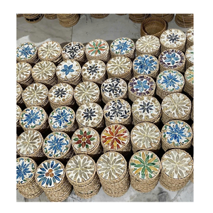 Handmade <b>Bamboo</b> Round Mats With Floral Design Bohemian Style Table Decor Pads - Product Image 1