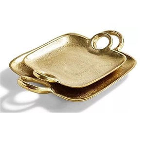 Trending Metal Aluminum Serving <b>Tray</b> With Handle Tea Coffee And Snacks Serving <b>Tray</b> Gold Plated Handcrafted Hotels Supplies - Product Image 1
