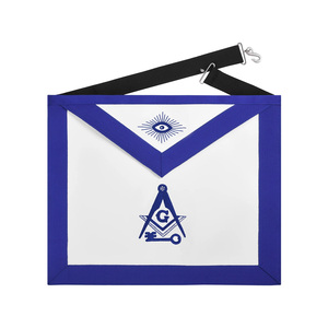 Delantal Masónico Internacional al por Mayor con Borde de Cinta Azul Real y Cinturón Negro, Delantal Masónico Bordado de Primera Calidad - Product Image 1