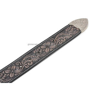 Ceinture unisexe exclusive en cuir de vache argentin, style western vintage, avec gravures à la main, double ceinture en cuir, clous, largeur 40 mm, boucle en laiton massif - Product Image 1