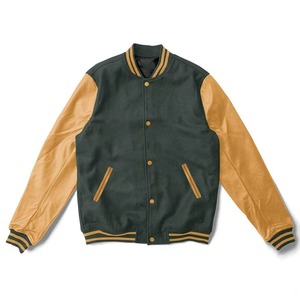 Veste universitaire pour homme, violette, manches orange, fermeture éclair décontractée, col rabattu, coupe classique, matière PU, automne - Product Image 5