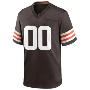 Maillot de football américain marron pour homme, col en V, manches courtes, anti-humidité, avec numéros d'équipe imprimés, coupe classique, vêtement adulte - Product Image 1
