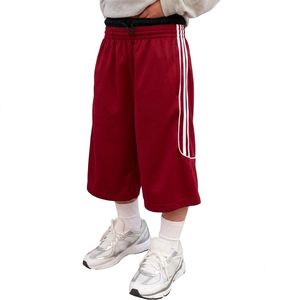 Pantalones Cortos Bermuda Rojos para Hombre con Raya Lateral Blanca, Cintura Elástica, 100% Algodón, Ropa Casual de Verano, Tejido de Punto, Pantalones Cortos Deportivos - Product Image 1