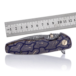 Cuchillo Plegable Personalizado de Acero de Damasco con Hoja de Punta Caída y Perilla de Pulgar, Cuchillo de Bolsillo de 18.5cm para Camping al Aire Libre, con Empuñadura de Micarta Antihuellas - Product Image 6