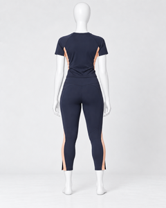 <b>Women's</b> 2 Piece Workout Set <b>Short</b> Sleeve Top Mid Waist Knitted Quick Dry Breathable <b>Leggings</b> Solid Pattern Custom Private Label - Product Image 2
