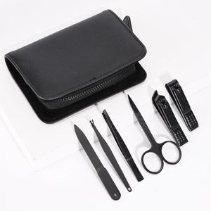 High Quality Black 6pcs Professional Men Pedicure Manicure Set Stainless Steel Luxury 10-in-1 <b>Nail</b> Clipper PU Zipper Case Anaaif - Product Image 2
