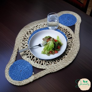 Set de table en paille naturelle tressée, dessous de plat floral, dessous de plat en corde tressée, couvre-table décoratif - Product Image 5
