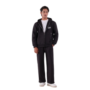Sweat à capuche zippé noir personnalisé avec logo pour femme, en molleton épais, ensemble de survêtement streetwear, vente en gros - Product Image 1