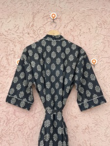 New Arrival Spring Summer Long V-neck <b>Kimono</b> Dress Cotton Robe <b>Beach</b> Cover Season Wind Block Printed Handcrafted Style Women - Product Image 6